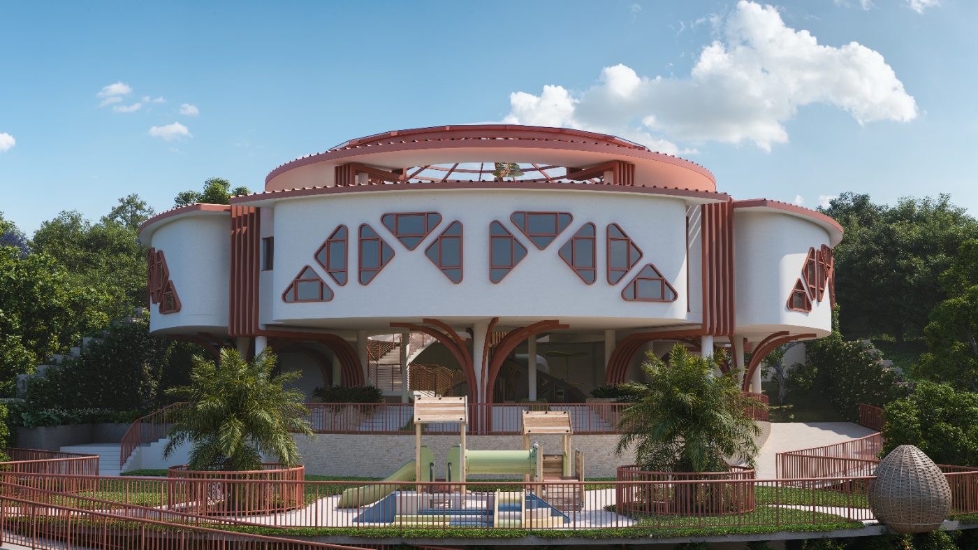 The building, seen from the lawn