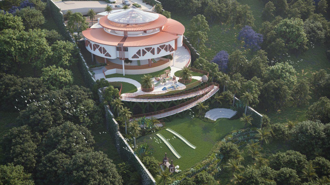 The whole campus, held in its gardens
